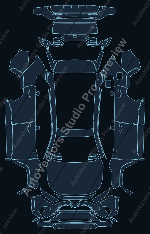 Toyota RAV4 Dynamic 2019 precut PPF pattern – watermarked preview from the cutting software