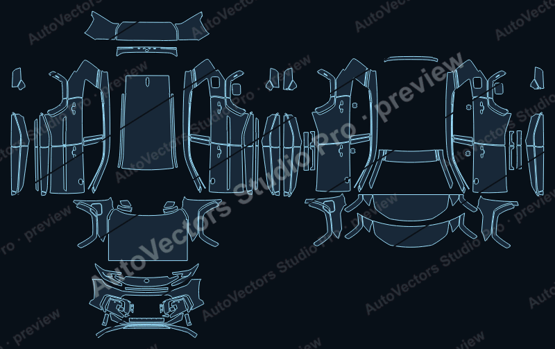 Toyota RAV4 GR Sport Plug-in Hybrid 2026 precut PPF pattern – watermarked preview from the cutting software