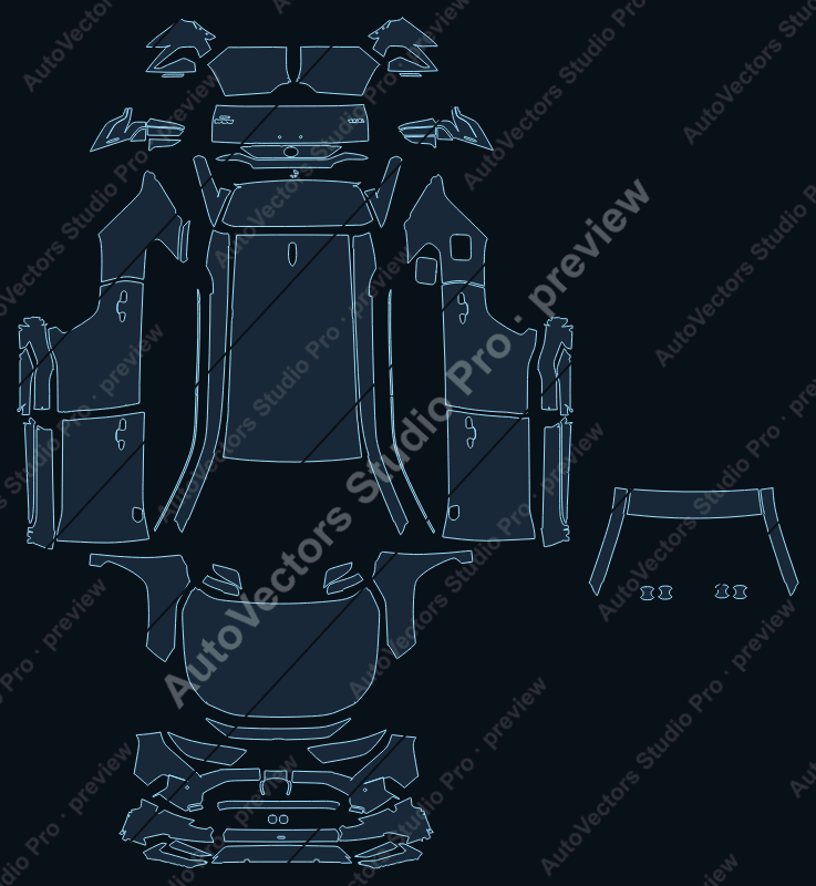Toyota RAV4 Modelista 2023 precut PPF pattern – watermarked preview from the cutting software
