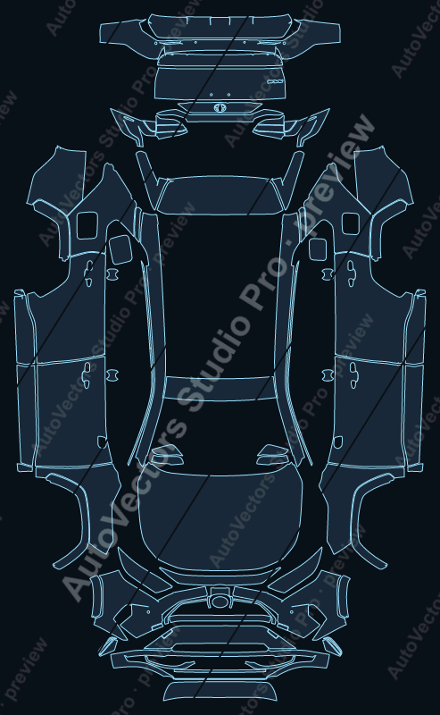 Toyota RAV4 Plug-in Hybrid 2020 precut PPF pattern – watermarked preview from the cutting software