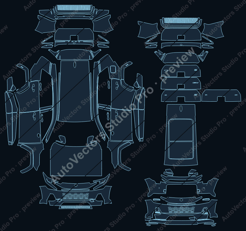 Toyota RAV4 SE 2026 precut PPF pattern – watermarked preview from the cutting software
