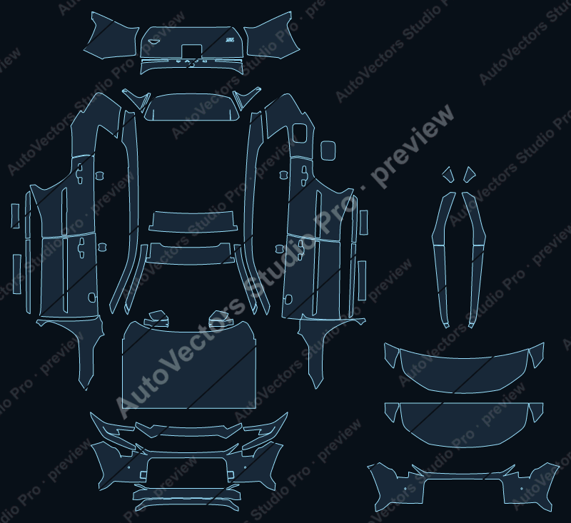 Toyota RAV4 Woodland 2026 precut PPF pattern – watermarked preview from the cutting software
