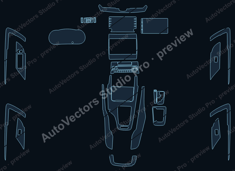Toyota SW4 SRX 2024 precut interior protection film pattern – watermarked preview from the cutting software