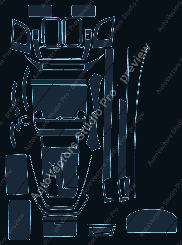 Toyota Vellfire Base 2024 precut interior protection film pattern – watermarked preview from the cutting software