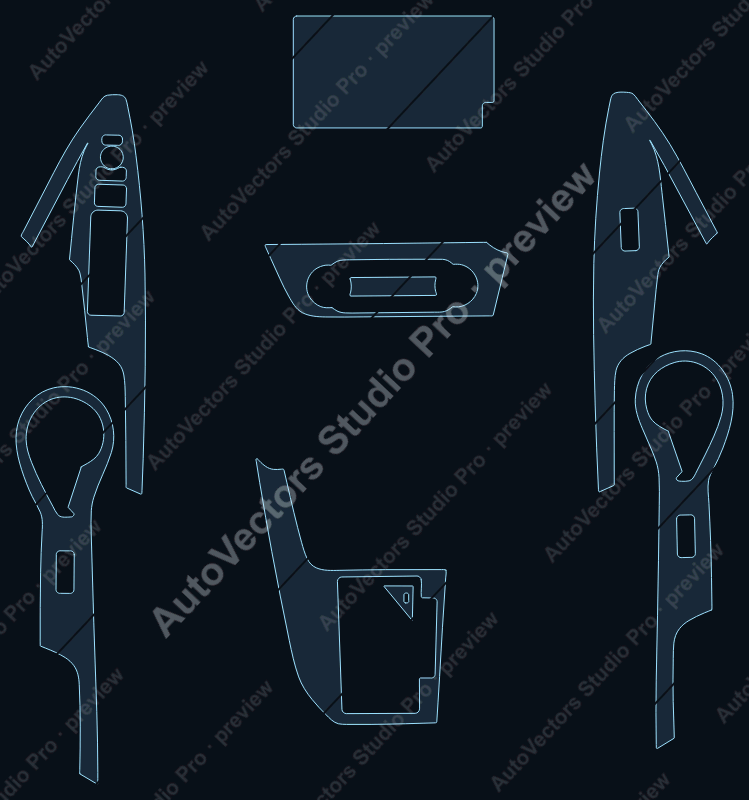 Toyota Yaris Base 2024 precut interior protection film pattern – watermarked preview from the cutting software