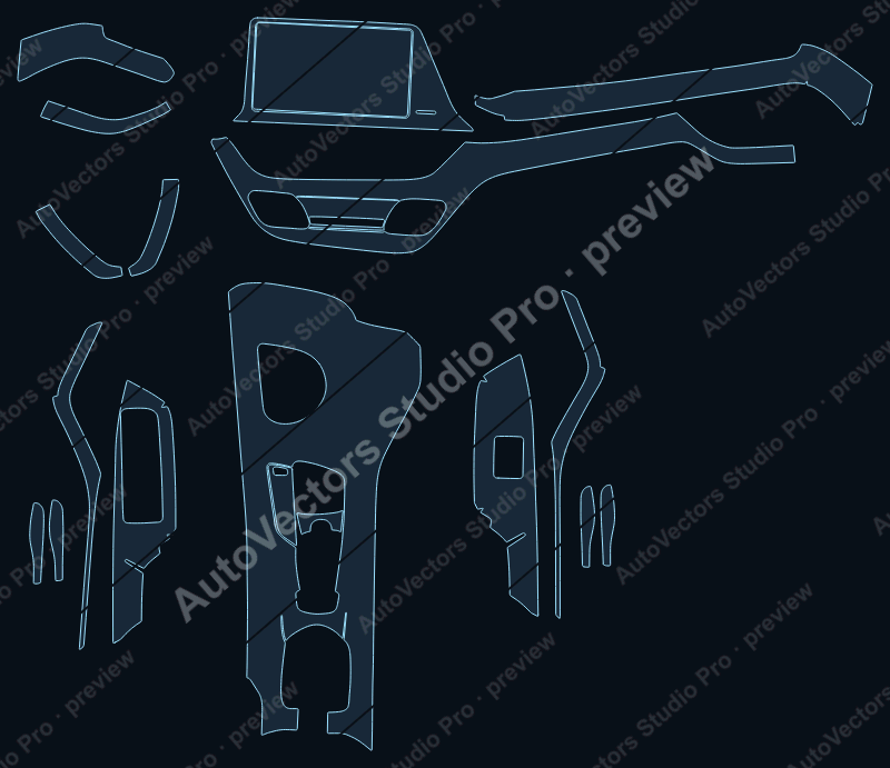 Toyota Yize 2018 precut interior protection film pattern – watermarked preview from the cutting software