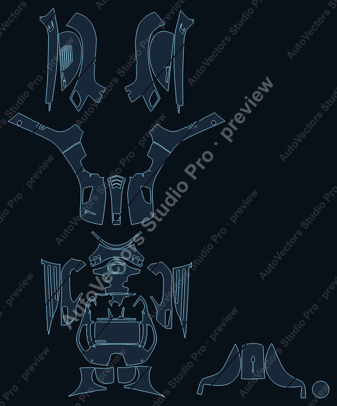 Vespa GTS Super 2020 precut motorcycle PPF pattern – watermarked preview from the cutting software