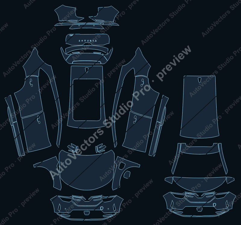 VINFAST VF8 ECO Plus 2023 SUV precut PPF pattern – watermarked preview from the cutting software