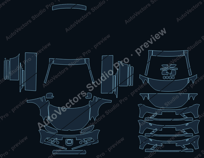 Volkswagen Caddy Trendline 2015 van precut PPF pattern – watermarked preview from the cutting software
