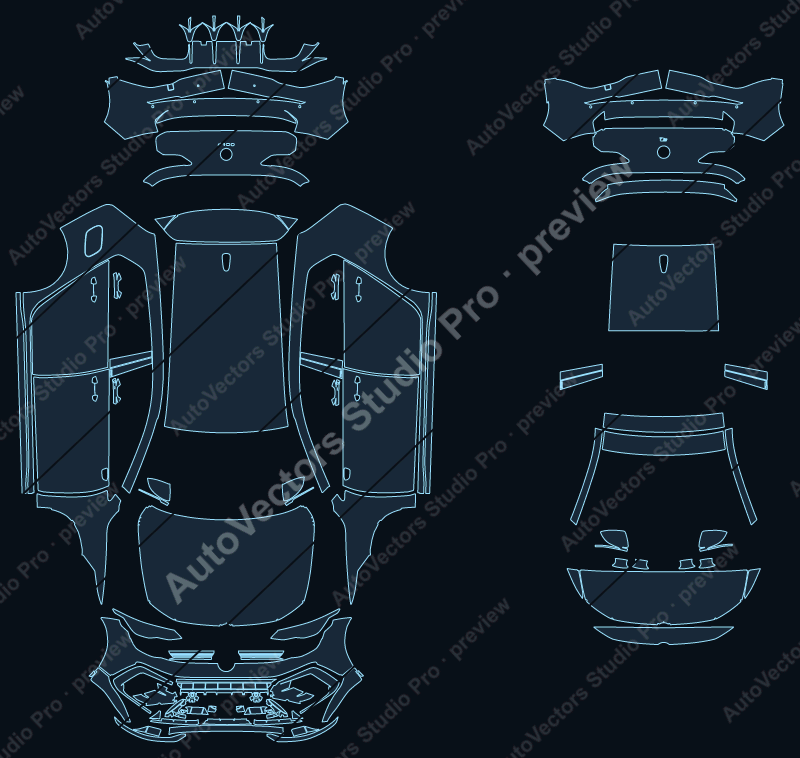 Volkswagen Golf R Black Edition MK8.5 2025 hatchback precut PPF pattern – watermarked preview from the cutting software