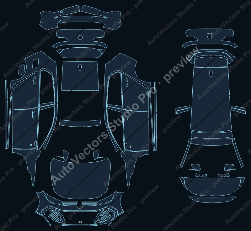 Volkswagen Golf R-line 2024 precut PPF pattern – watermarked preview from the cutting software