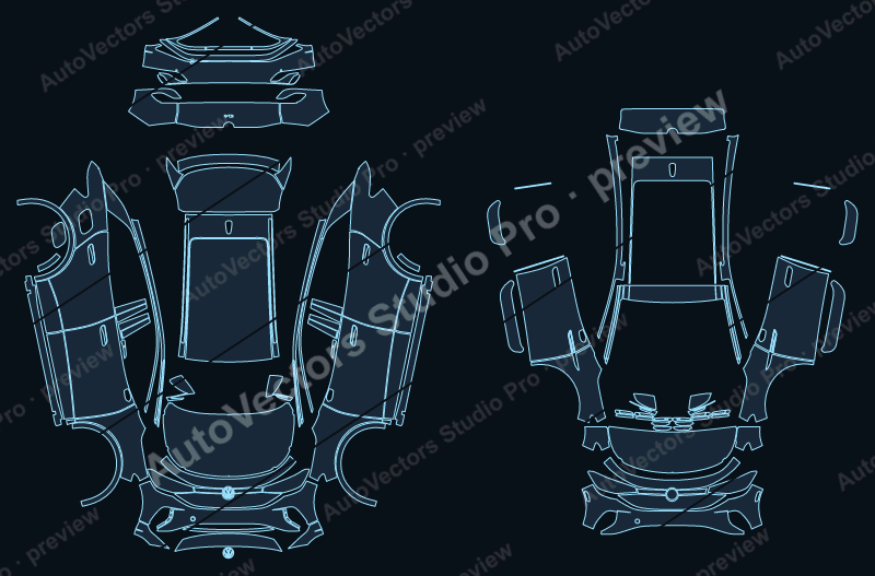 Volkswagen ID.4 Base MEB 2024 SUV precut PPF pattern – watermarked preview from the cutting software