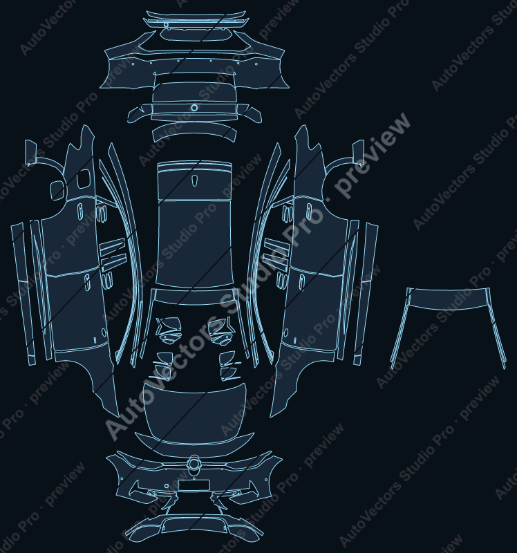 Volkswagen ID.7 Base 2024 sedan precut PPF pattern – watermarked preview from the cutting software