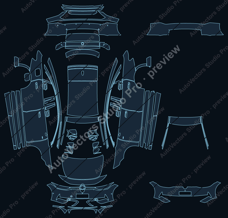 Volkswagen ID.7 Vizzion 2024 sedan precut PPF pattern – watermarked preview from the cutting software