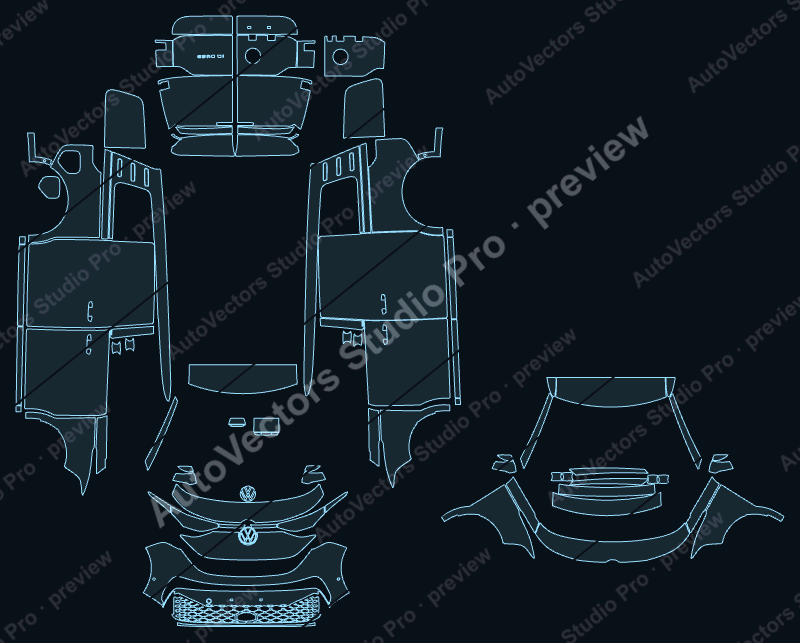 Volkswagen ID. Buzz Cargo EB 2023 van precut PPF pattern – watermarked preview from the cutting software