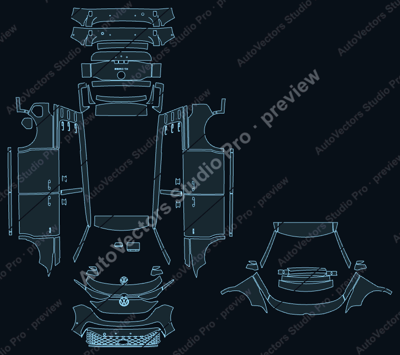 Volkswagen ID. Buzz EB Goal Short Wheelbase 2023 van precut PPF pattern – watermarked preview from the cutting software