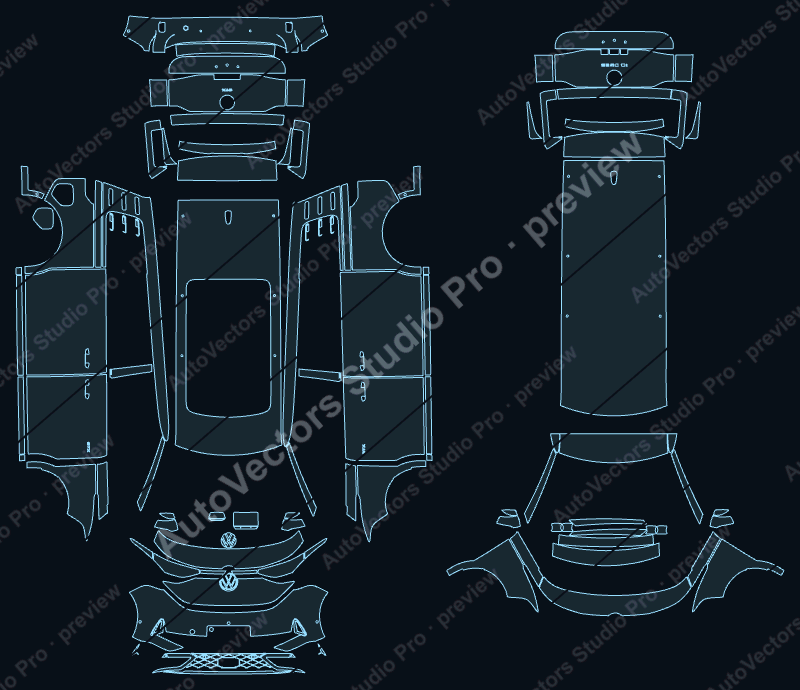 Volkswagen ID. Buzz EB GTX Long Wheelbase 2024 van precut PPF pattern – watermarked preview from the cutting software