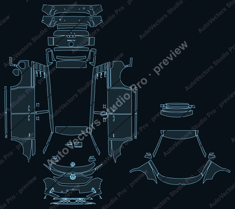 Volkswagen ID. Buzz EB GTX Short Wheelbase 2024 van precut PPF pattern – watermarked preview from the cutting software