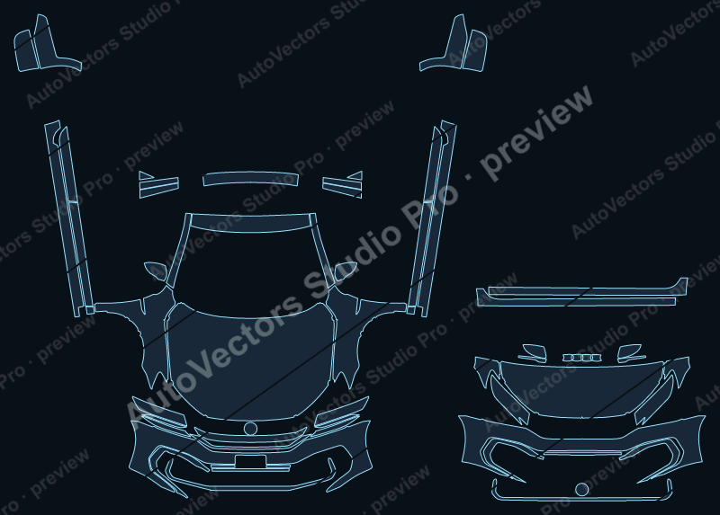 Volkswagen Passat R-Line 2020 sedan front kit precut PPF pattern – watermarked preview from the cutting software