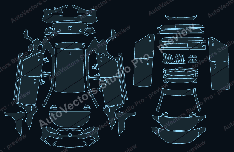 Volkswagen Polo Life 2022 hatchback precut PPF pattern – watermarked preview from the cutting software