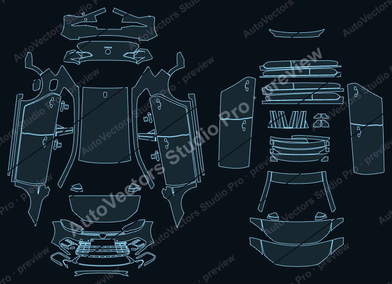 Volkswagen Polo R-Line 2022 hatchback precut PPF pattern – watermarked preview from the cutting software