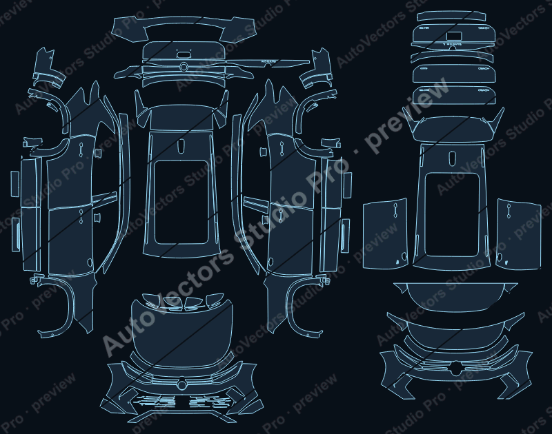 Volkswagen Tayron Elegance 2025 precut PPF pattern – watermarked preview from the cutting software