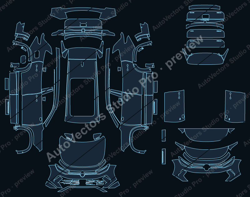 Volkswagen Tayron Elegance L 2025 precut PPF pattern – watermarked preview from the cutting software