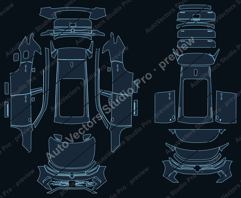 Volkswagen Tayron L Base 2025 precut PPF pattern – watermarked preview from the cutting software