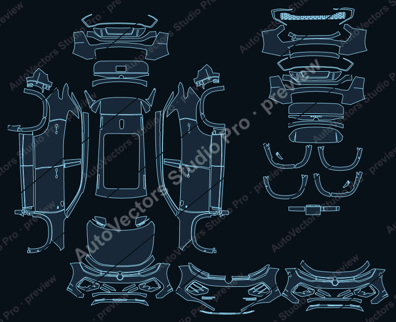 Volkswagen Tayron R-Line 2025 precut PPF pattern – watermarked preview from the cutting software