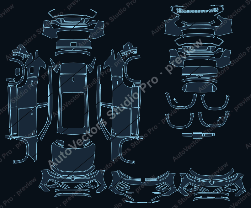 Volkswagen Tayron R-Line L 2025 precut PPF pattern – watermarked preview from the cutting software
