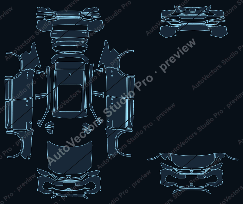 Volkswagen Tayron X 2023 precut PPF pattern – watermarked preview from the cutting software