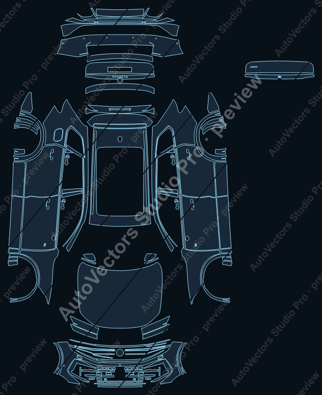 Volkswagen Touareg CR R Facelift 2024 SUV precut PPF pattern – watermarked preview from the cutting software