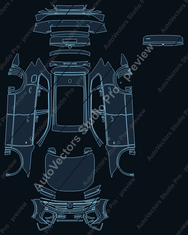 Volkswagen Touareg CR R-Line Facelift 2024 SUV precut PPF pattern – watermarked preview from the cutting software
