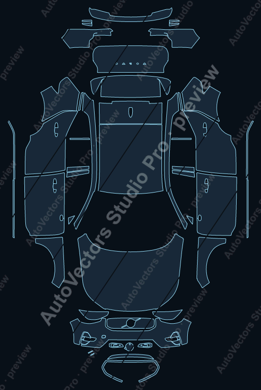 Volvo EC40 Base 2026 precut PPF pattern – watermarked preview from the cutting software