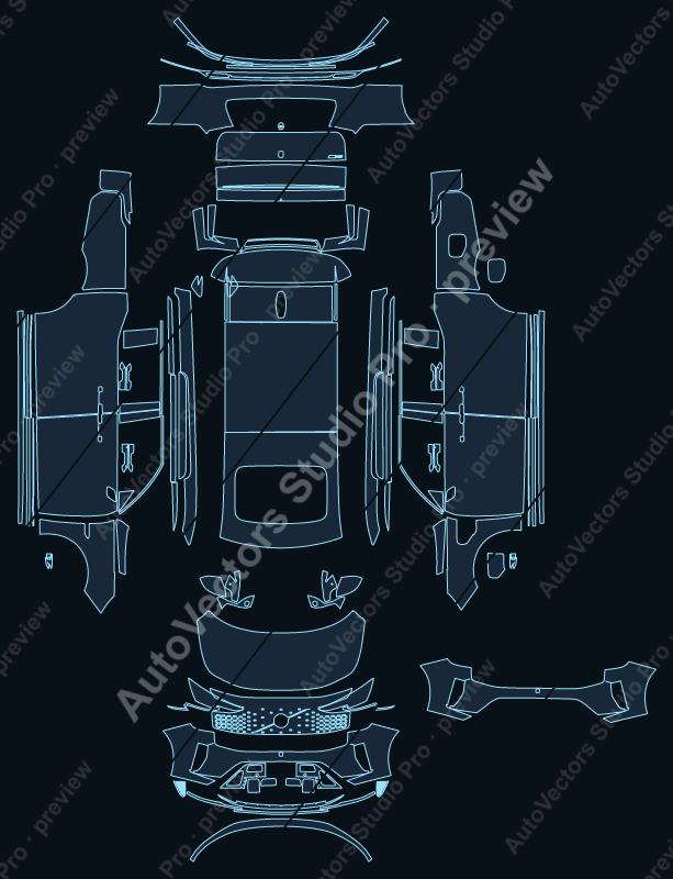 Volvo EM90 Base 2024 precut PPF pattern – watermarked preview from the cutting software