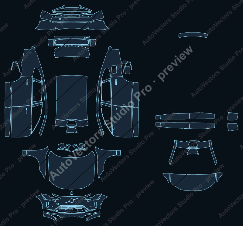 Volvo ES90 Base 2026 precut PPF pattern – watermarked preview from the cutting software