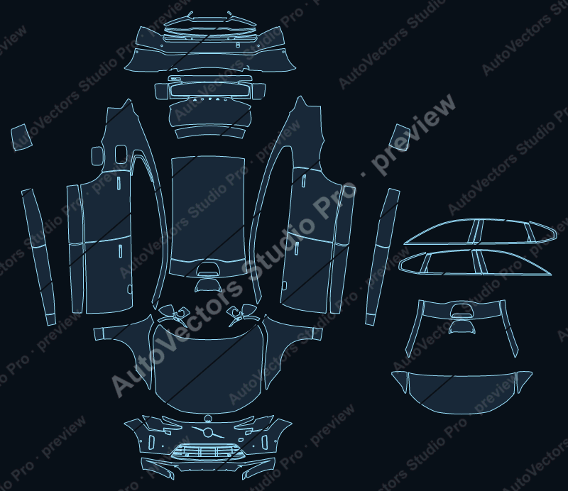 Volvo ES90 V551 2026 sedan precut PPF pattern – watermarked preview from the cutting software