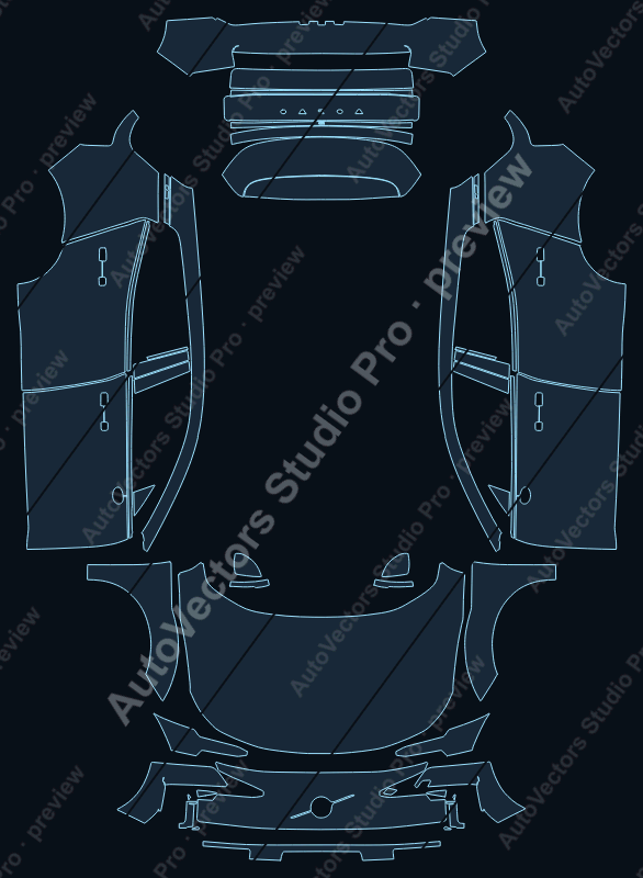 Volvo EX30 2024 precut PPF pattern – watermarked preview from the cutting software