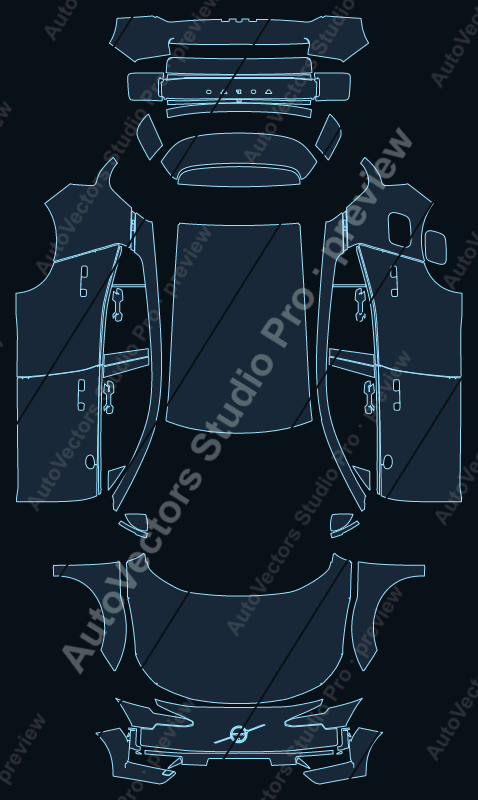 Volvo EX30 Plus 2024 precut PPF pattern – watermarked preview from the cutting software