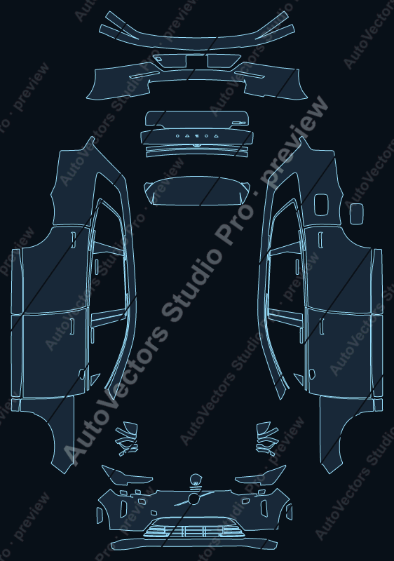Volvo EX90 Base 2025 precut PPF pattern – watermarked preview from the cutting software