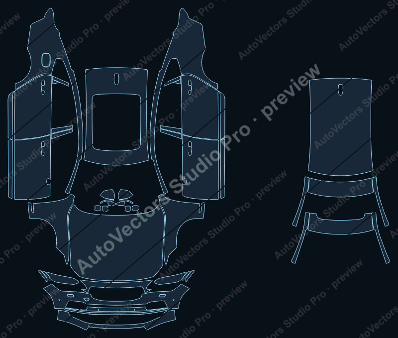 Volvo S60 Phen Core 2025 precut PPF pattern – watermarked preview from the cutting software