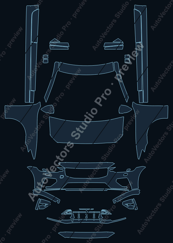Volvo S60 Polestar Engineered Styling Kit 2019 front kit precut PPF pattern – watermarked preview from the cutting software