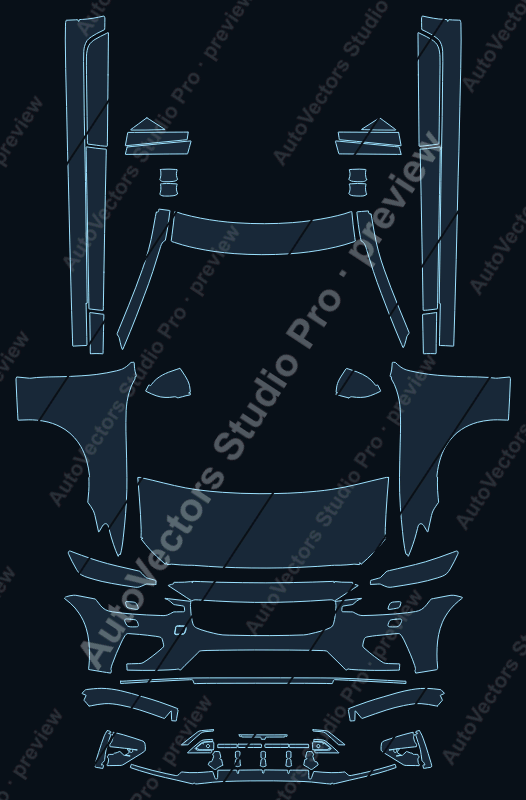 Volvo S60 R With Styling Kit 2019 front kit precut PPF pattern – watermarked preview from the cutting software