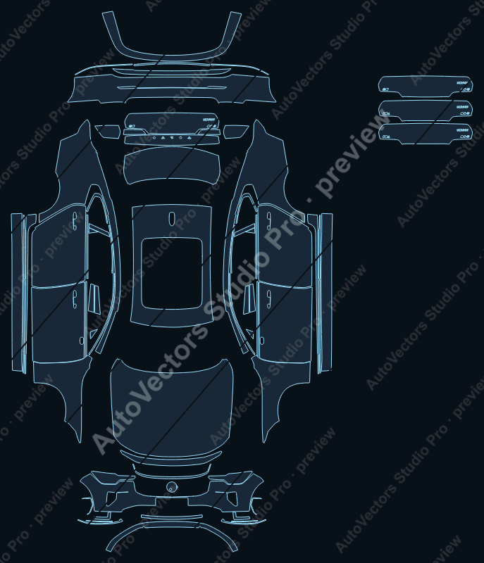 Volvo S90 Base 2025 precut PPF pattern – watermarked preview from the cutting software