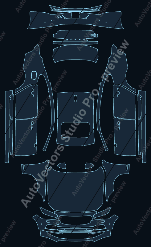 Volvo S90 Inscription 2022 precut PPF pattern – watermarked preview from the cutting software