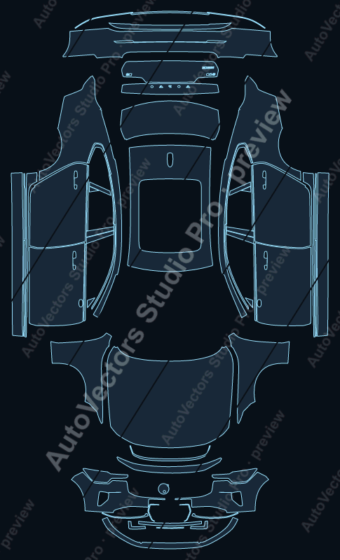 Volvo S90 Luxury 2026 precut PPF pattern – watermarked preview from the cutting software