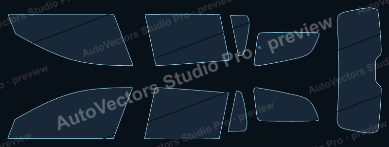 Volvo V60 Base 2019 precut window film pattern – watermarked preview from the cutting software