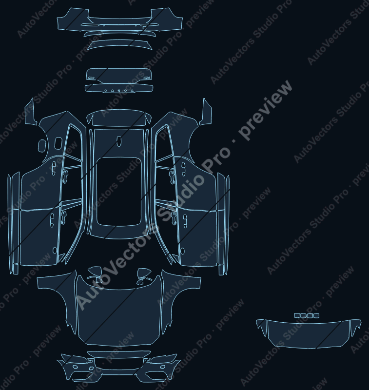 Volvo V60 Facelift 2023 cross country precut PPF pattern – watermarked preview from the cutting software