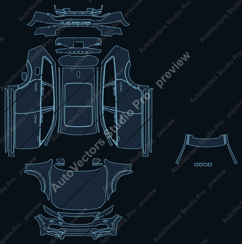 Volvo V90 Base 2021 cross country precut PPF pattern – watermarked preview from the cutting software