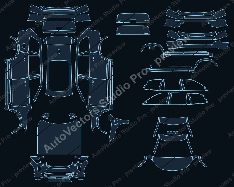 Volvo XC90 Base 2025 precut PPF pattern – watermarked preview from the cutting software